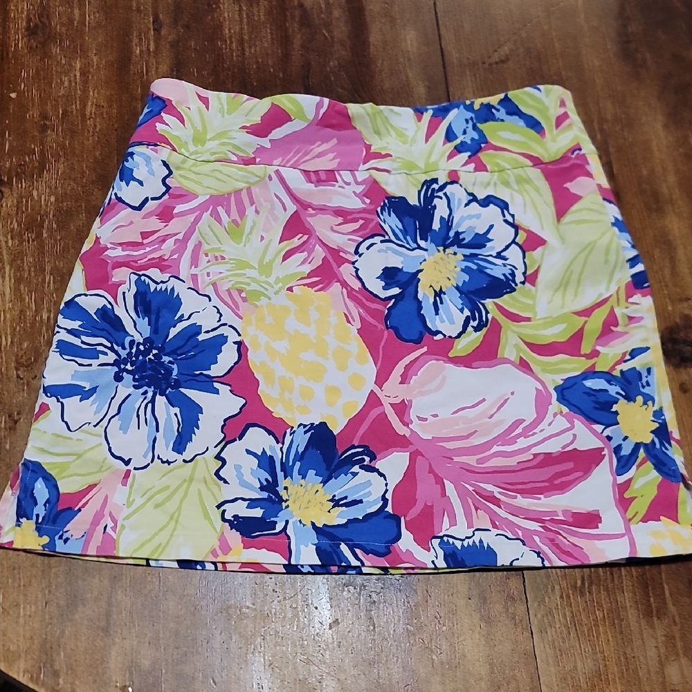 Rafaella Pink Tropical Print Mini Skirt with Blue & Yellow Accents